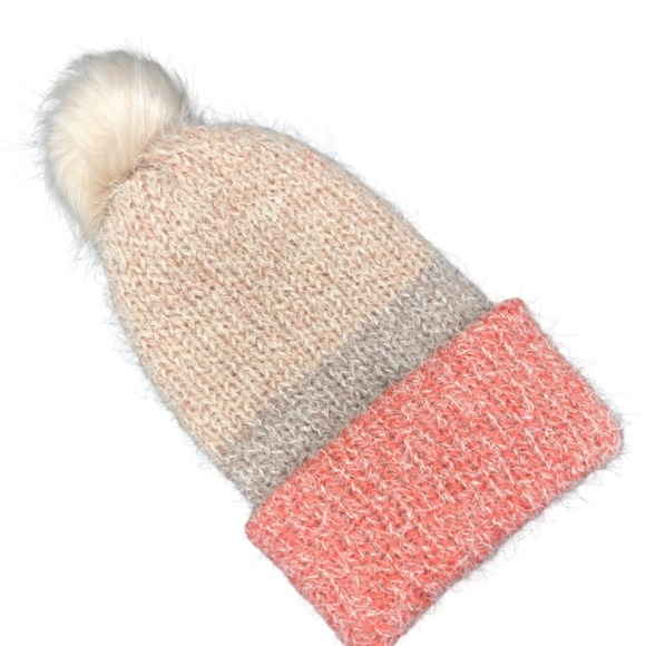 Fuzzy Beanie Super Soft Winter Color Block Knit Hat with Removable Pom Pom main image 5